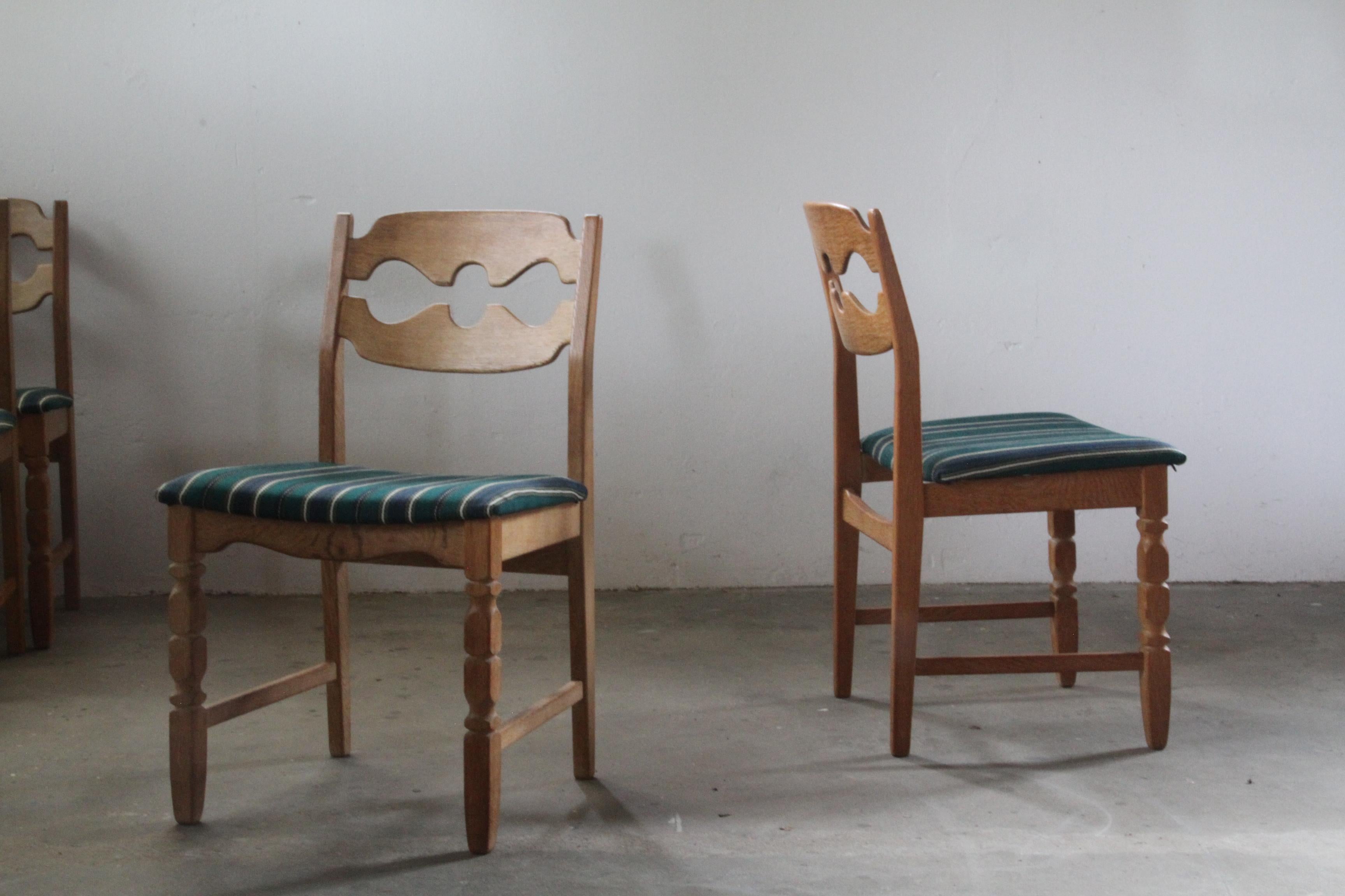 Henning Kjaernulf Razorblade Danish Brutalist Oak Dining Chairs '6' In Good Condition In Store Heddinge, DK