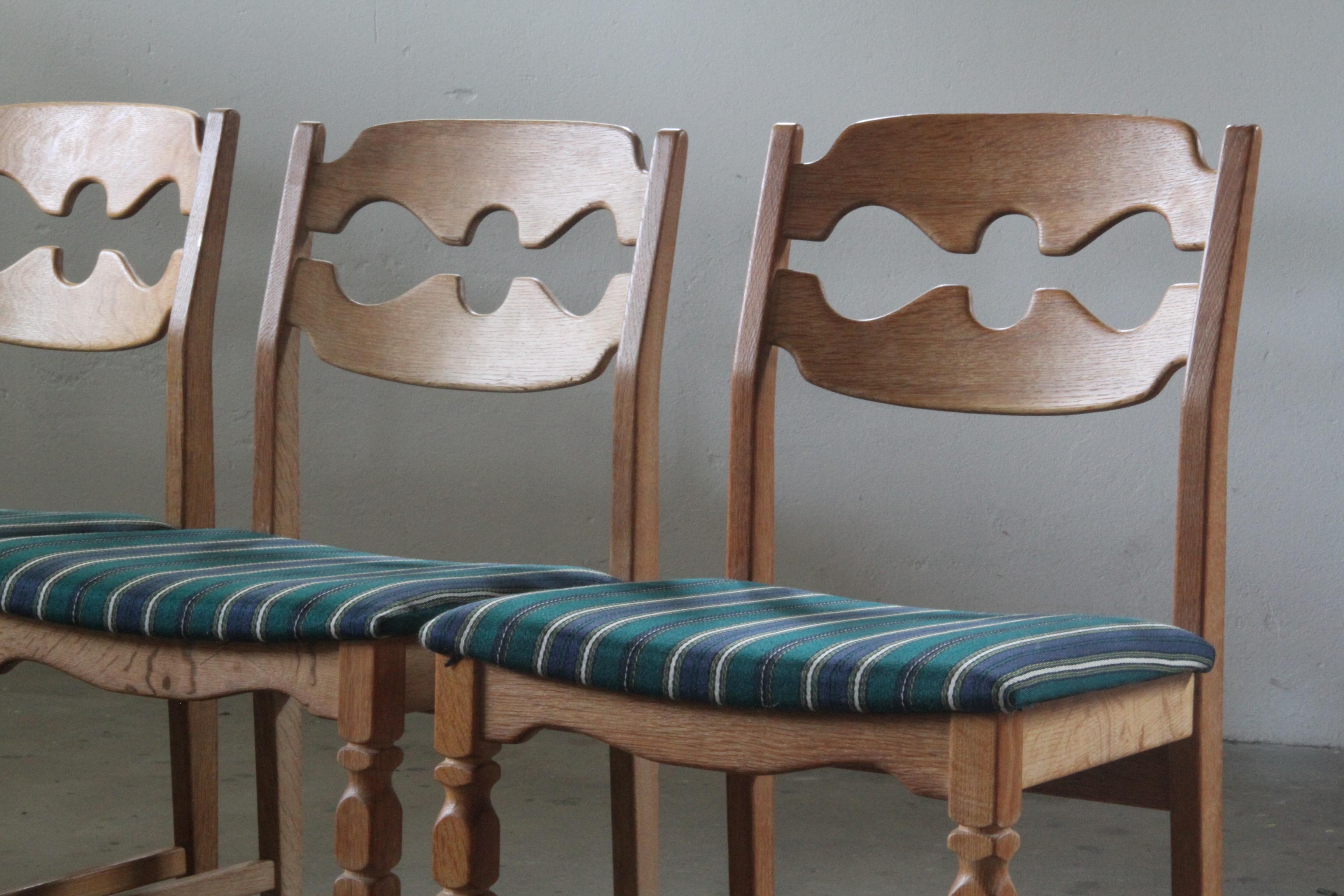 Mid-20th Century Henning Kjaernulf Razorblade Danish Brutalist Oak Dining Chairs '6'
