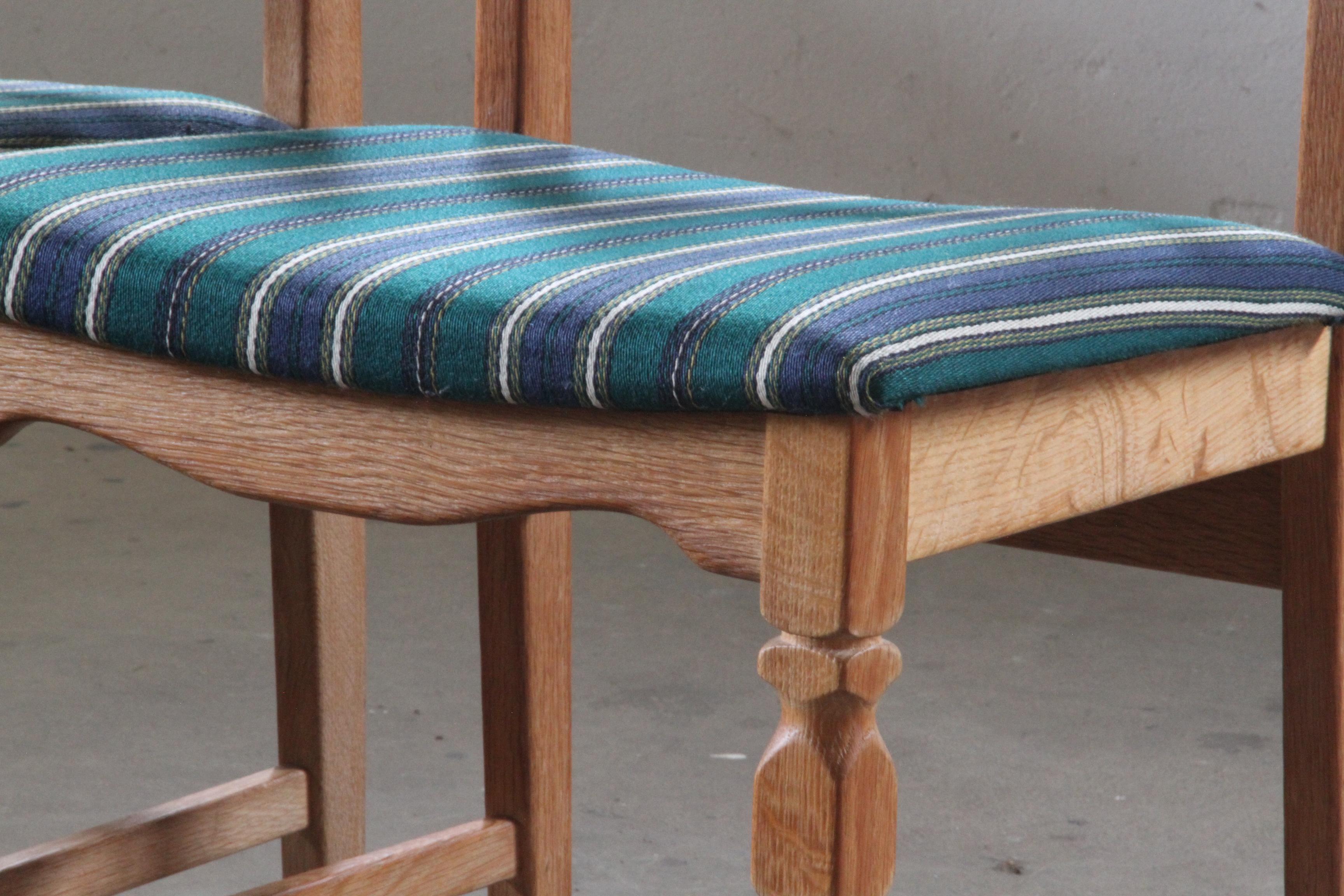 Fabric Henning Kjaernulf Razorblade Danish Brutalist Oak Dining Chairs '6'