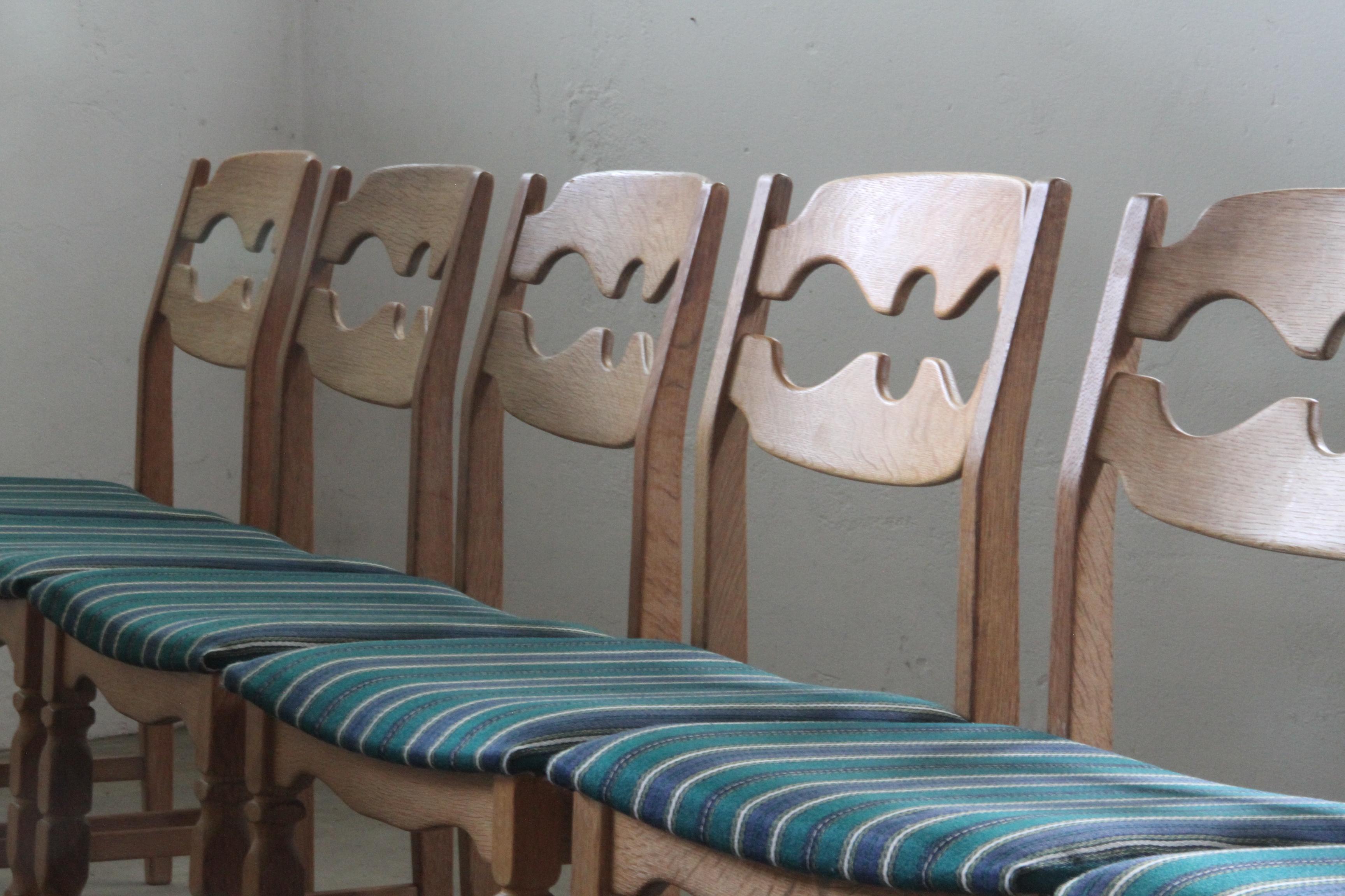 Henning Kjaernulf Razorblade Danish Brutalist Oak Dining Chairs '6' 2