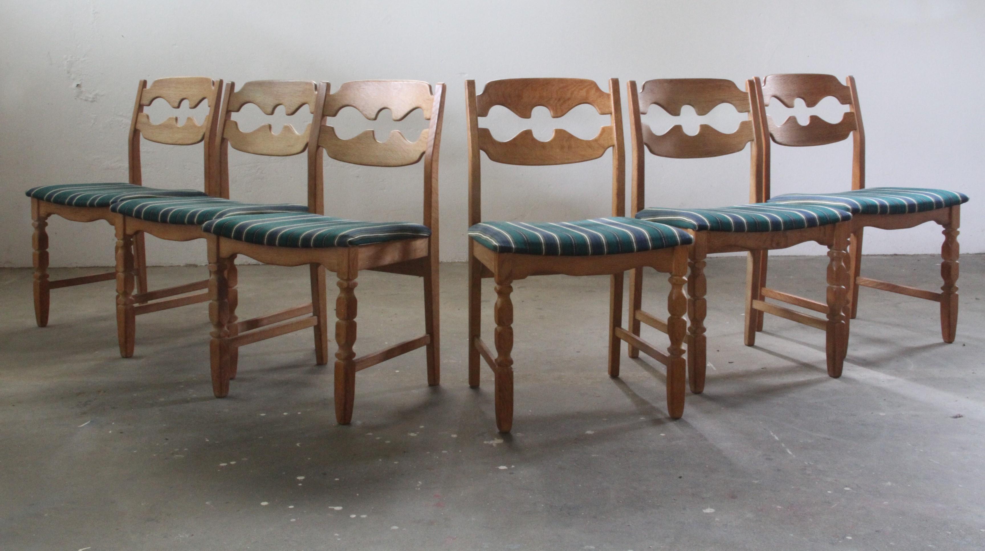 Henning Kjaernulf Razorblade Danish Brutalist Oak Dining Chairs '6' 3