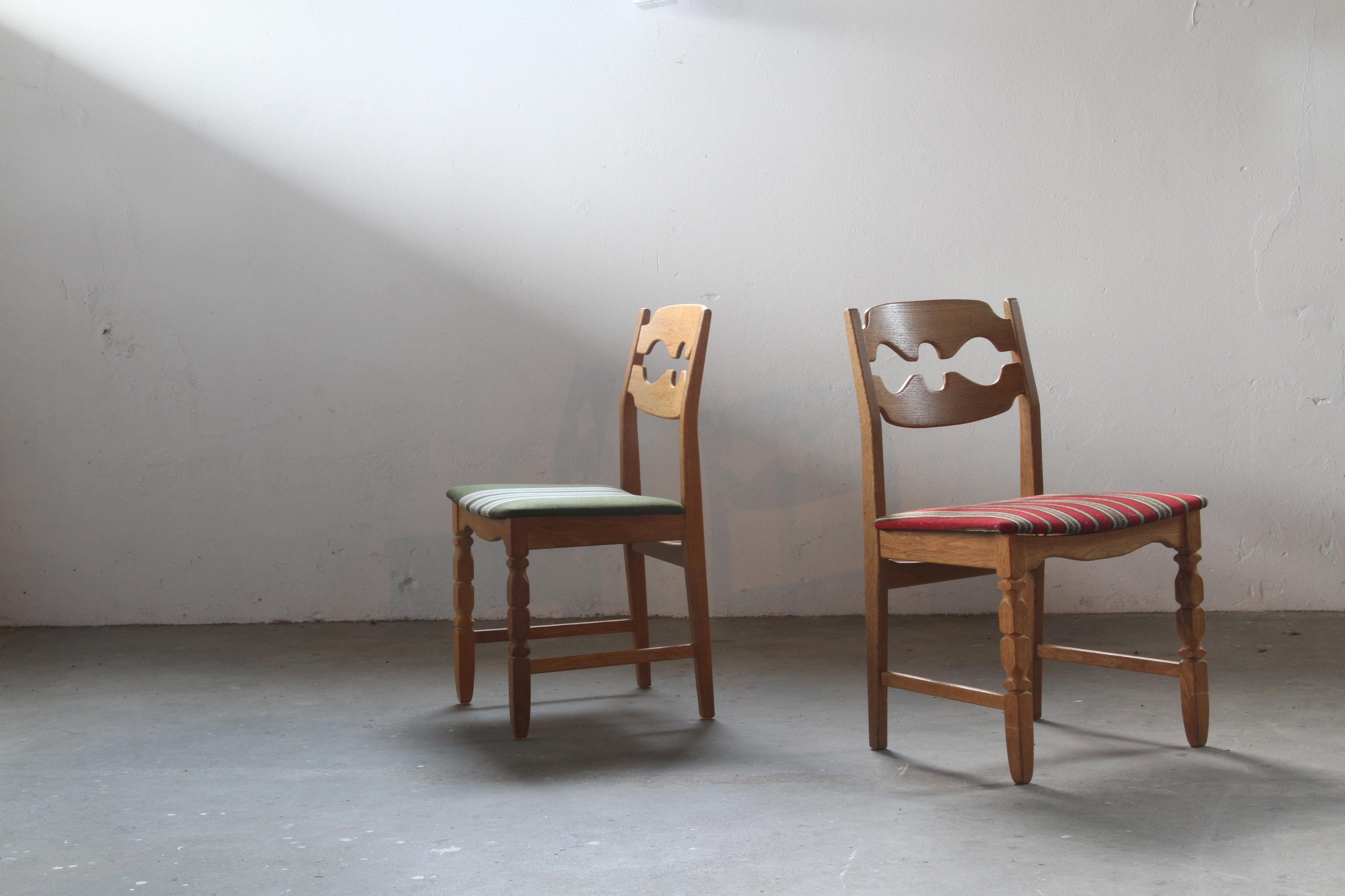 Henning Kjaernulf Razorblade Danish Brutalist Oak Dining Chairs '7' 6