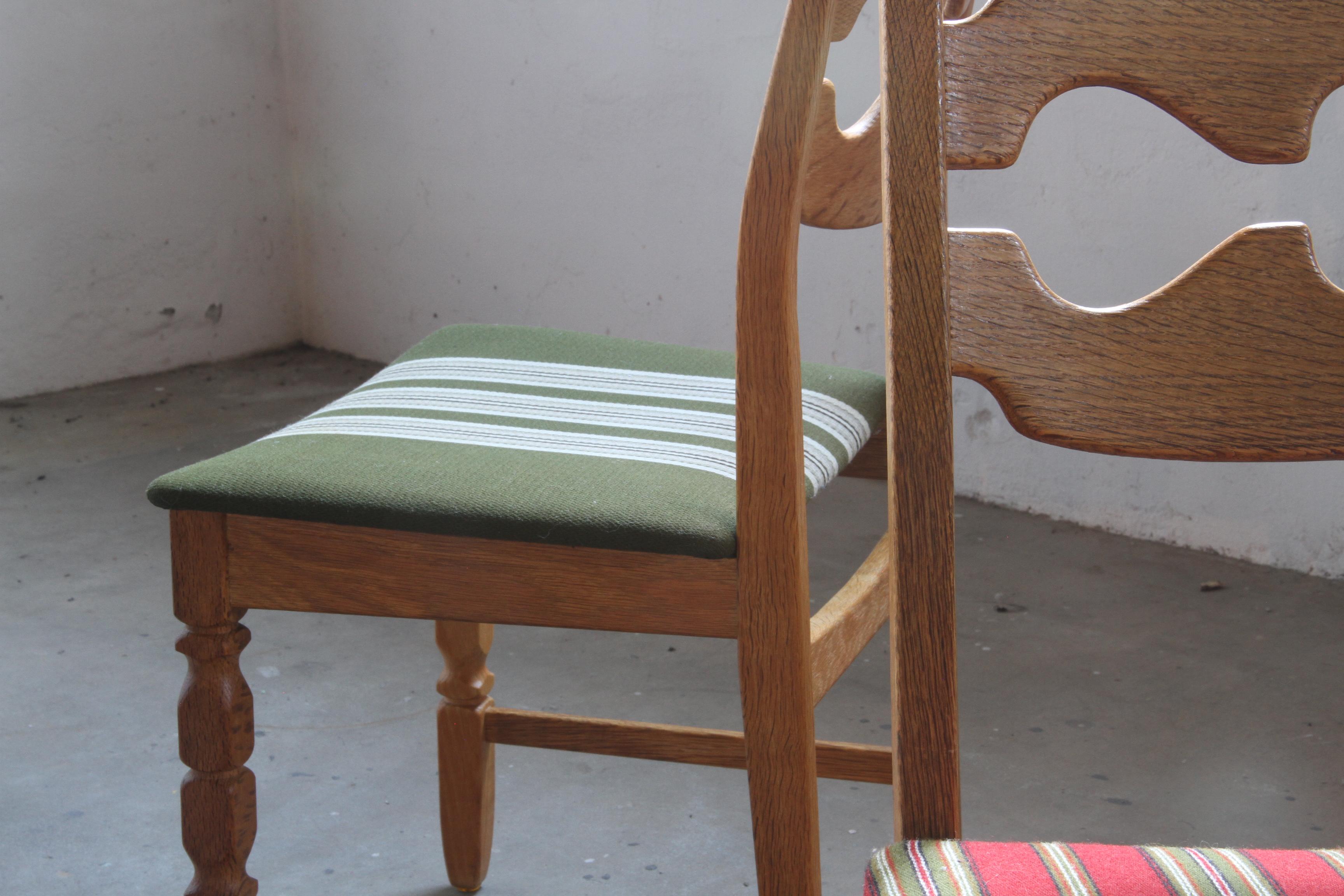 Henning Kjaernulf Razorblade Danish Brutalist Oak Dining Chairs '7' 7