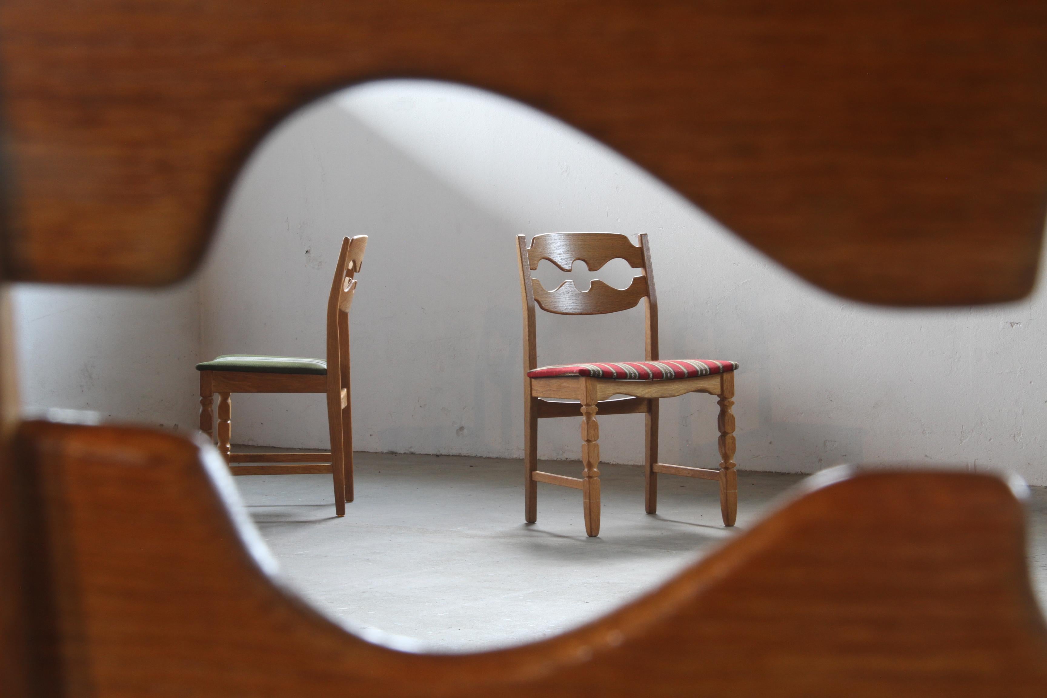 Henning Kjaernulf Razorblade Danish Brutalist Oak Dining Chairs '7' 8
