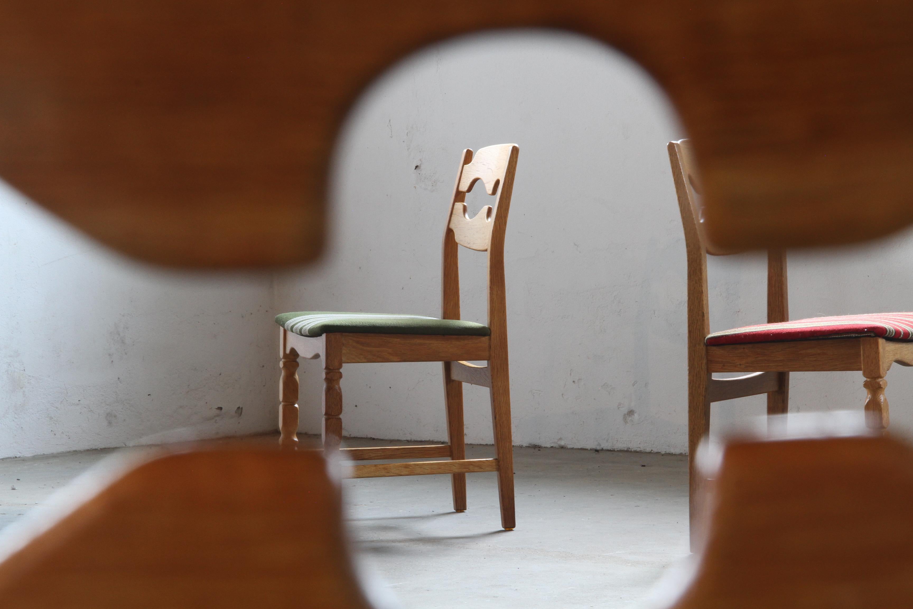 Henning Kjaernulf Razorblade Danish Brutalist Oak Dining Chairs '7' 9