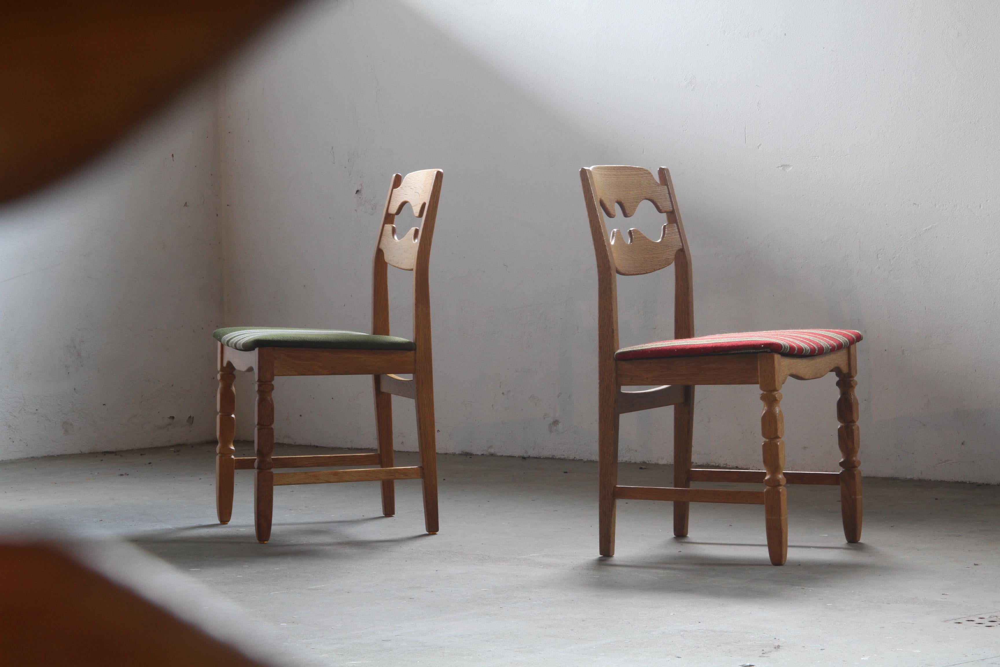 Henning Kjaernulf Razorblade Danish Brutalist Oak Dining Chairs '7' 10