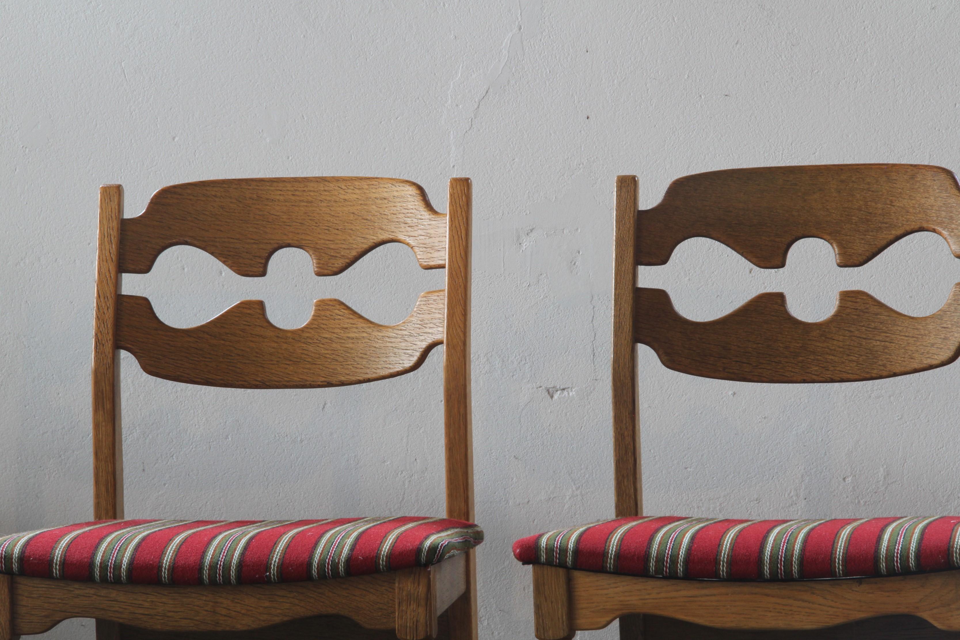 Mid-20th Century Henning Kjaernulf Razorblade Danish Brutalist Oak Dining Chairs '7'