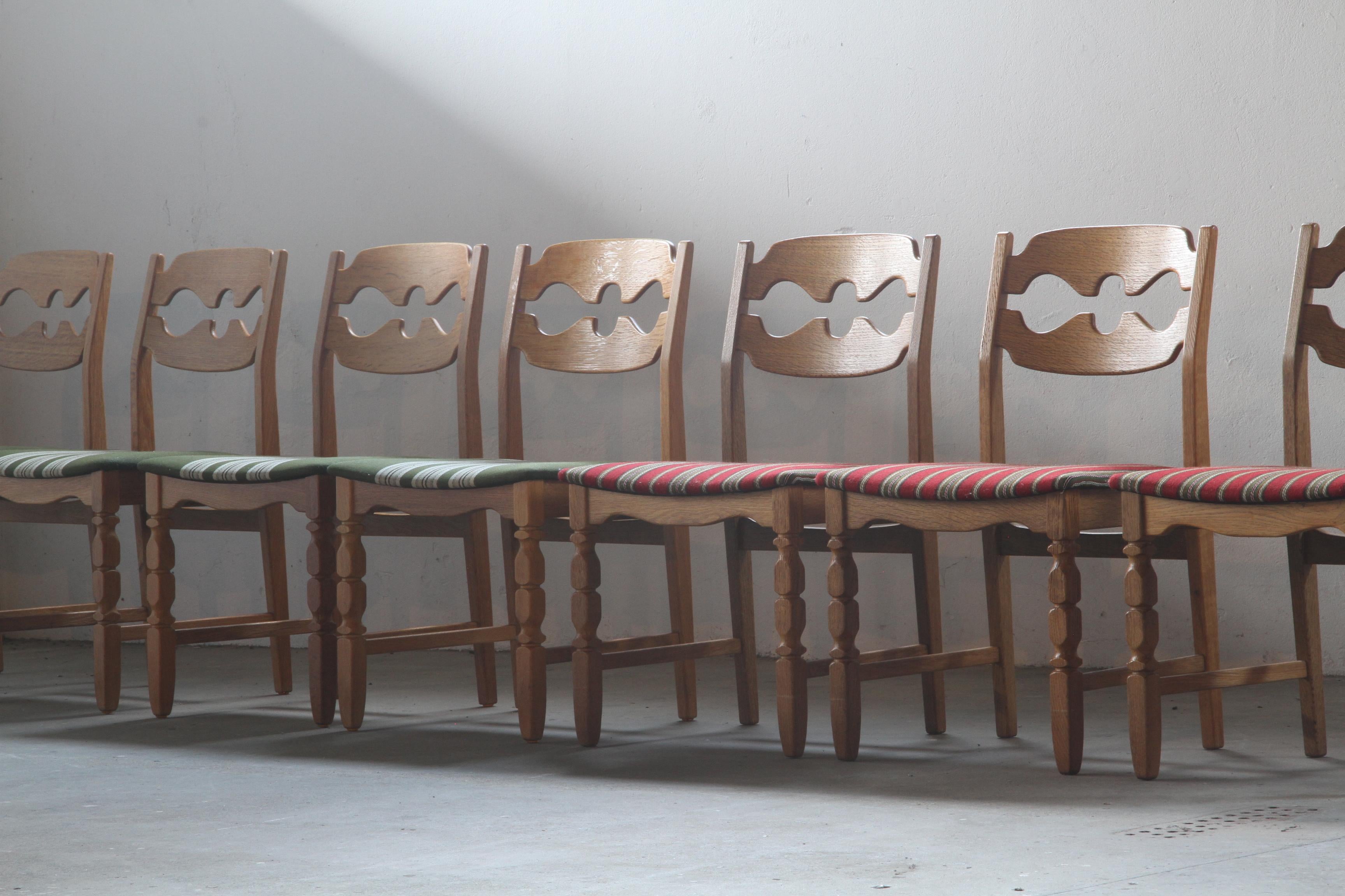 Fabric Henning Kjaernulf Razorblade Danish Brutalist Oak Dining Chairs '7'