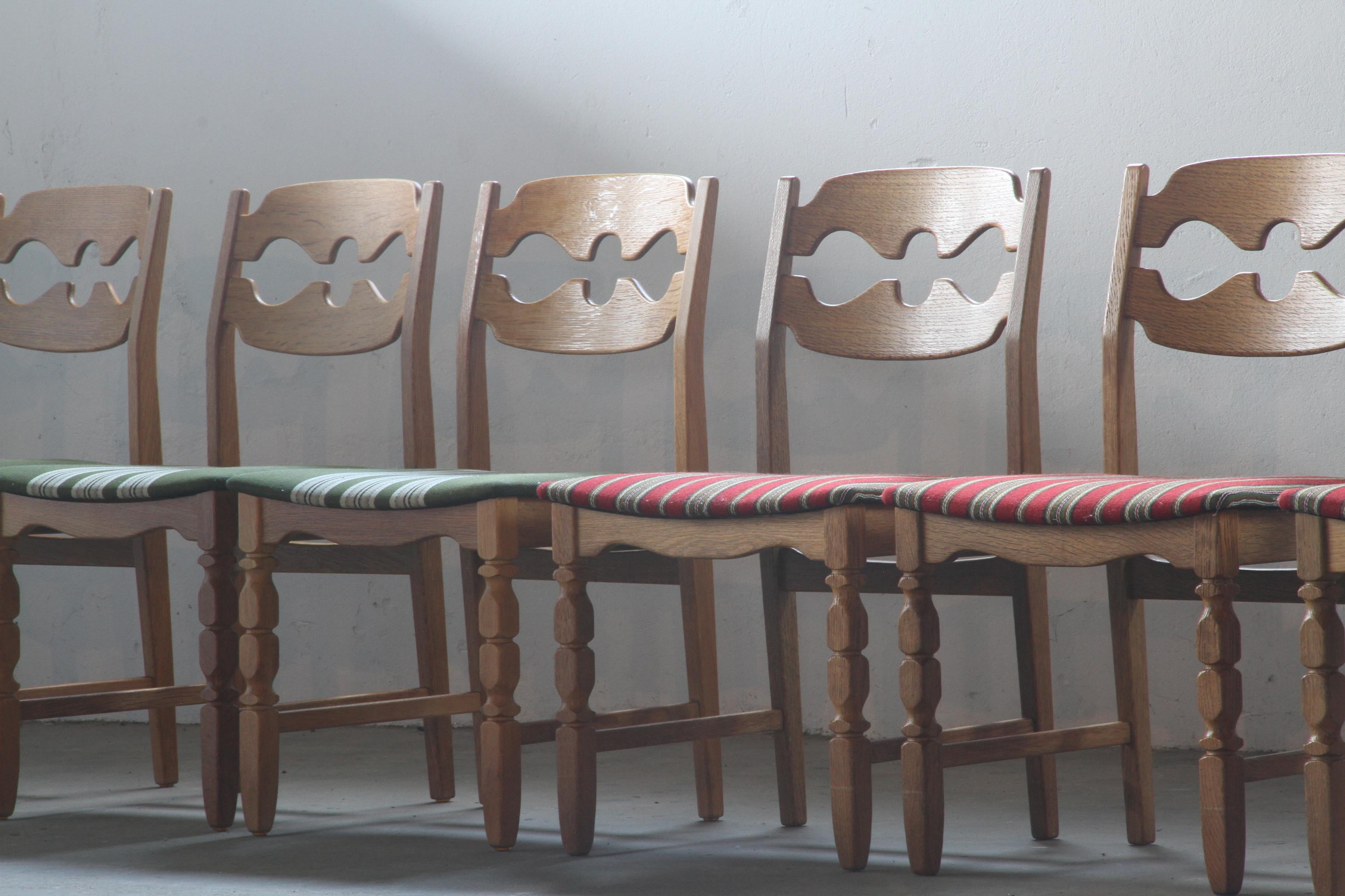 Henning Kjaernulf Razorblade Danish Brutalist Oak Dining Chairs '7' 1