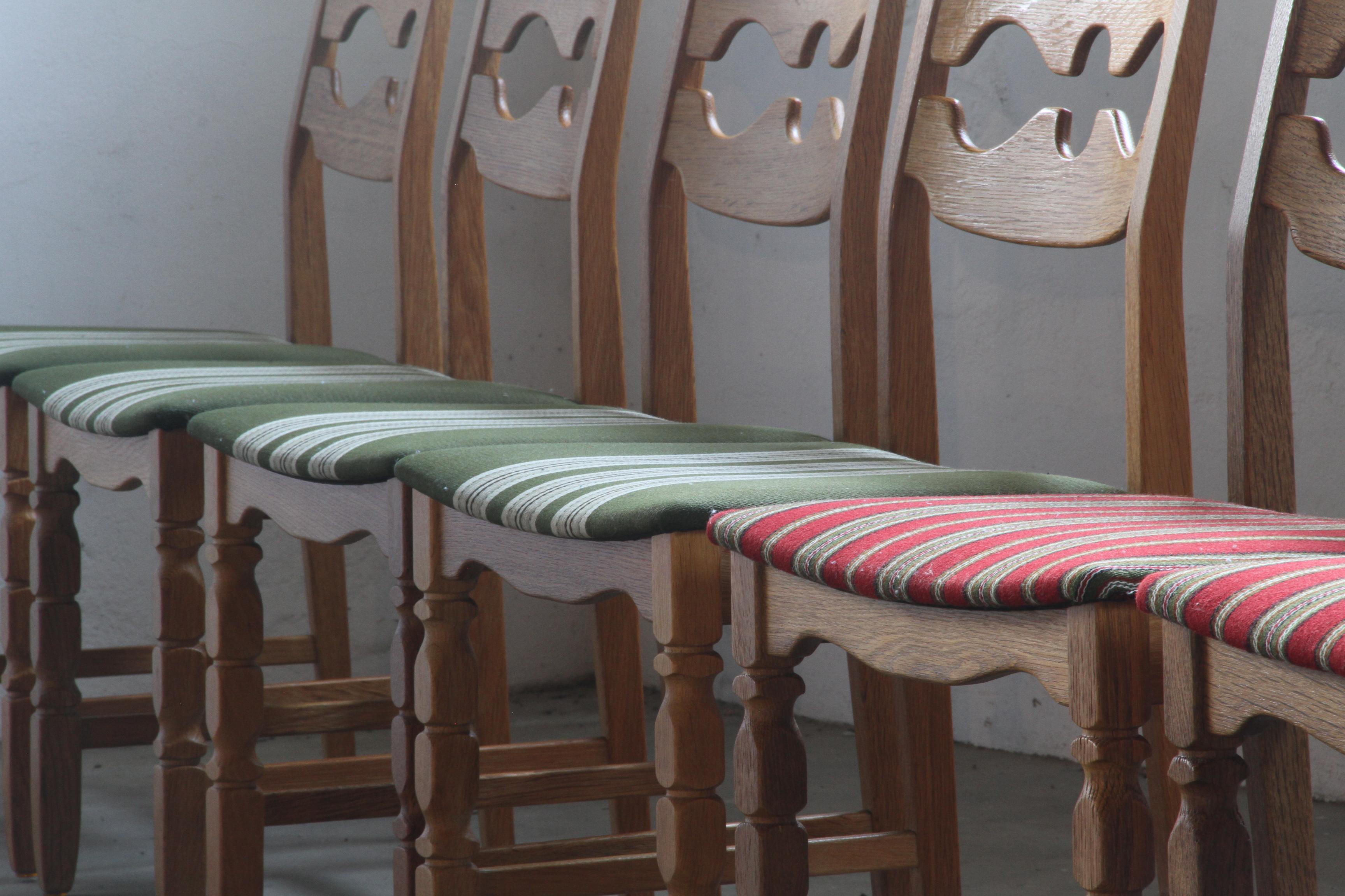 Henning Kjaernulf Razorblade Danish Brutalist Oak Dining Chairs '7' 3
