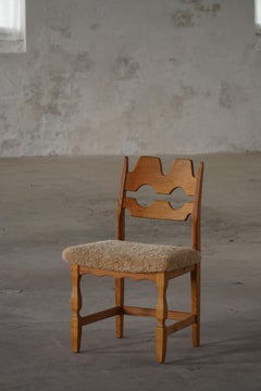 Henning Kjærnulf "Razorblade" Dining Chair in Oak & Lambswool, Denmark, 1960s