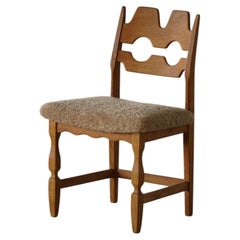 Henning Kjærnulf "Razorblade" Dining Chair in Oak & Lambswool, Denmark, 1960s