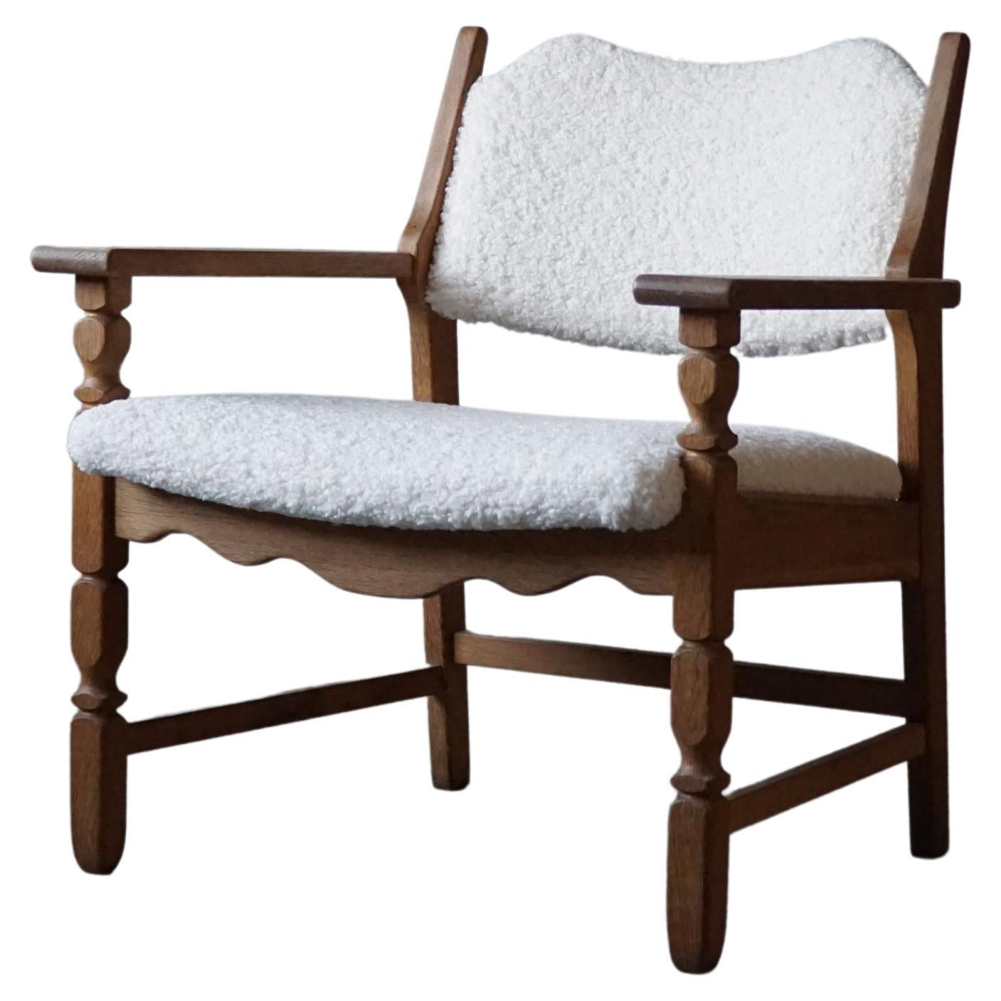 Henning Kjærnulf, "Razorblade" Lounge Chair in Oak & Bouclé, Danish Modern 1950s