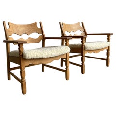 Henning Kjærnulf, "Razorblade" Oak Lounge Chairs, Danish Mid Century, 1960s