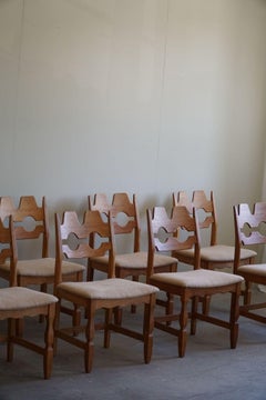 Henning Kjærnulf, Razorblade, Set of 8 Chairs, Oak & Hessian, Mid Century, 1960s