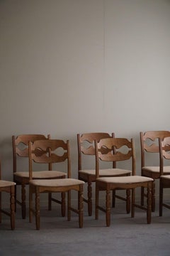 Henning Kjærnulf, Razorblade, Set of 8 Chairs, Oak & Hessian, Mid Century, 1960s