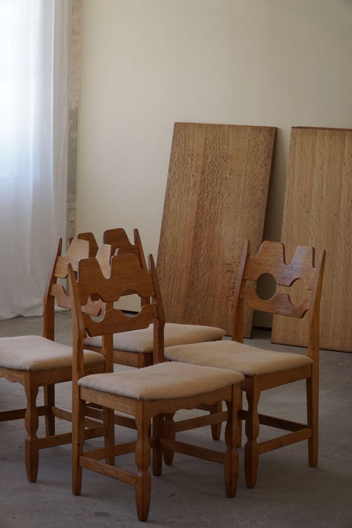 Danish Henning Kjærnulf, Razorblade, Set of 8 Chairs, Oak & Hessian, Mid Century, 1960s