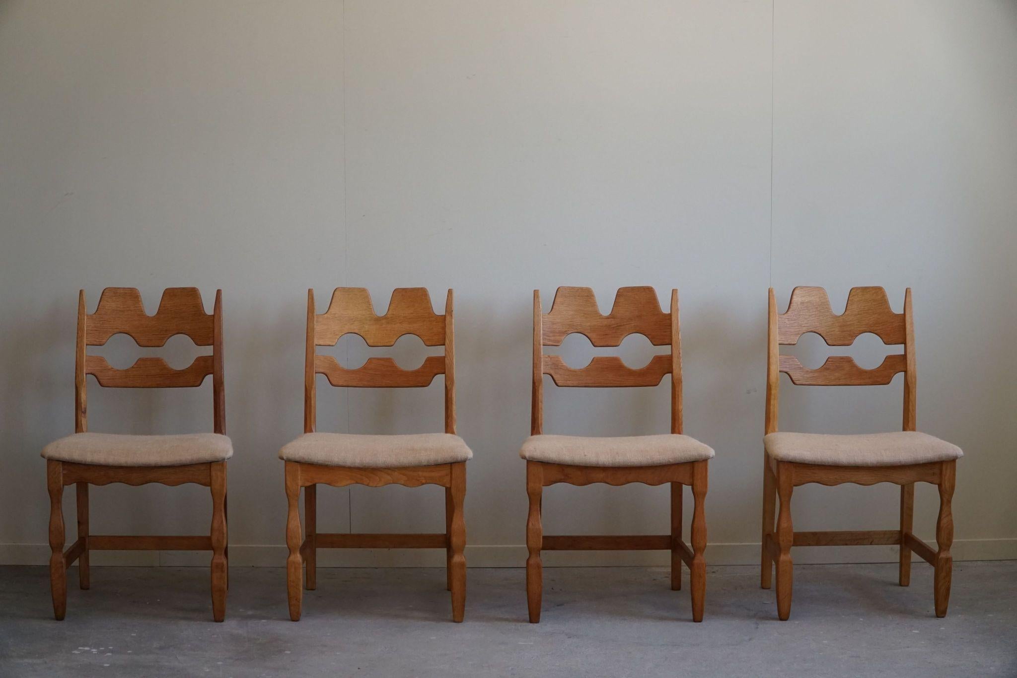 Henning Kjærnulf, Razorblade, Set of 8 Chairs, Oak & Hessian, Mid Century, 1960s 1