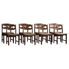Henning Kjærnulf, Razorblade, ensemble de 8 chaises, Oak & Hessian, milieu du siècle, 1960s