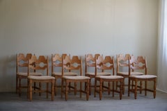 Henning Kjærnulf, Razorblade, Set of 8 Chairs, Oak & Hessian, Mid Century, 1960s