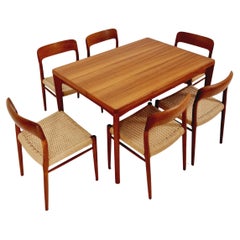 Henning Kjaernulf rectangular teak table with two extension leaves, Denmark 1960