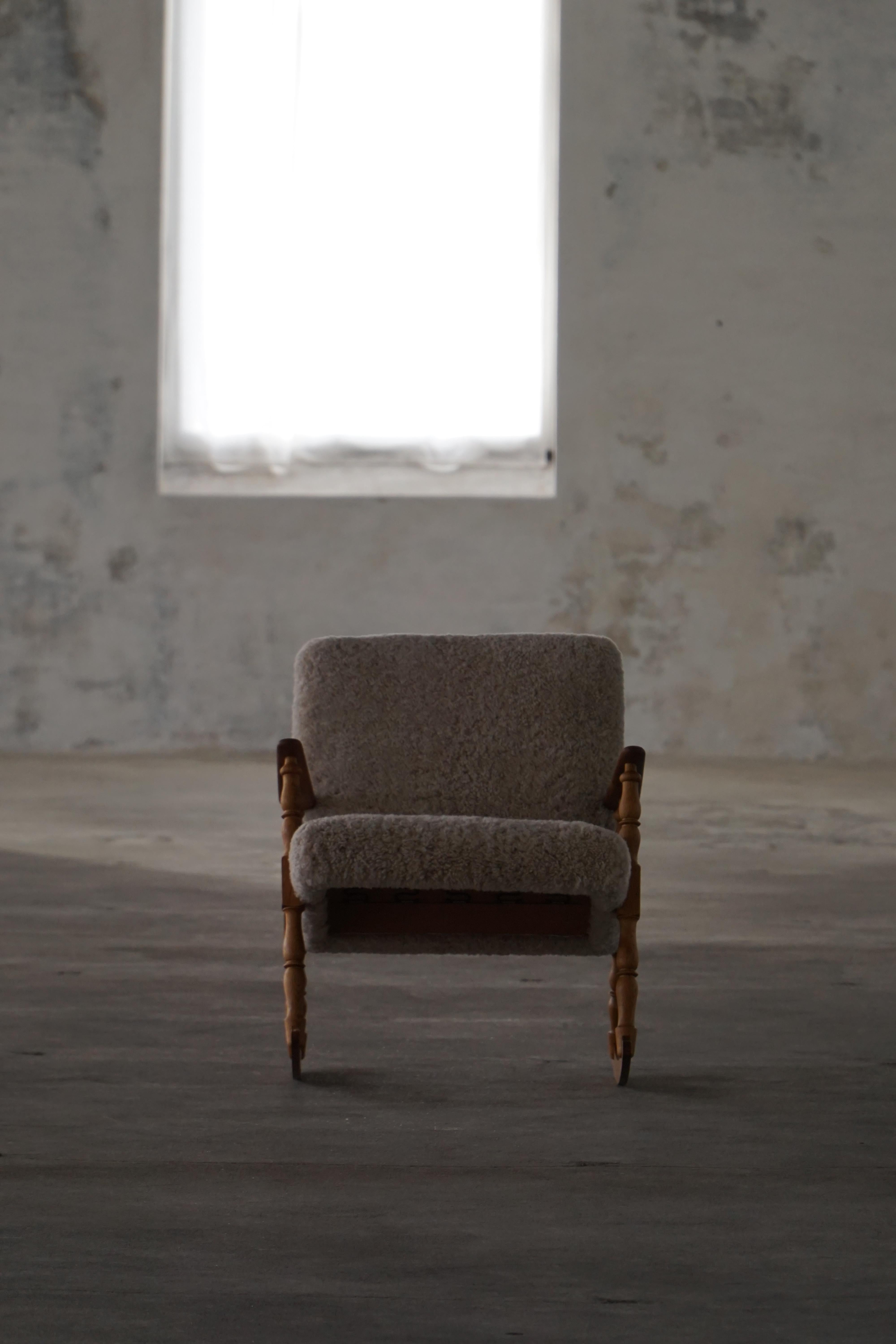 Chaise à bascule Henning Kjærnulf en Oak, assise et dossier rembourrés, années 1960 en vente 12