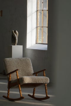 Henning Kjærnulf Rocking Chair in Oak, Seat and Backrest Reupholstered, 1960s