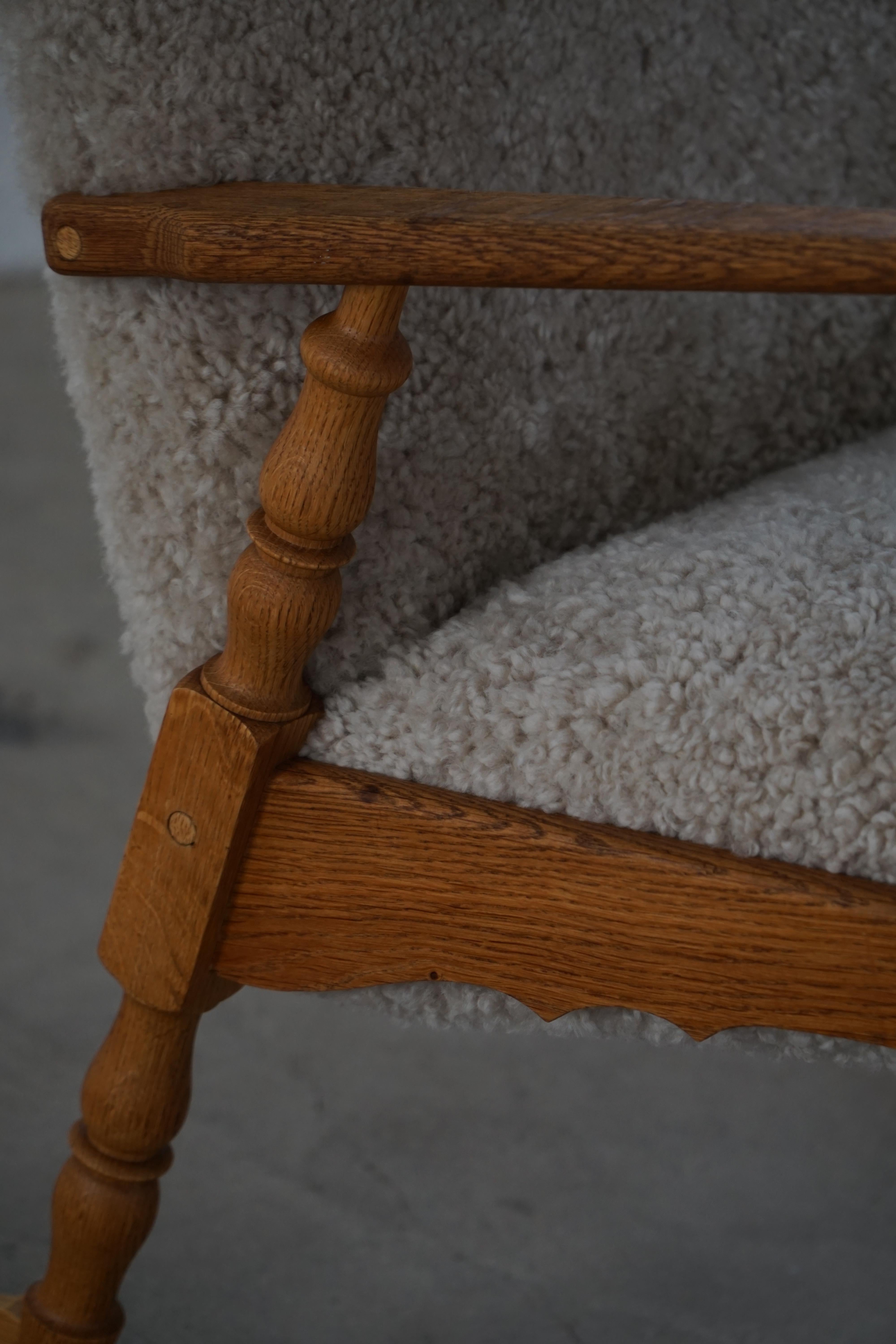 Cuir d'agneau Chaise à bascule Henning Kjærnulf en Oak, assise et dossier rembourrés, années 1960 en vente
