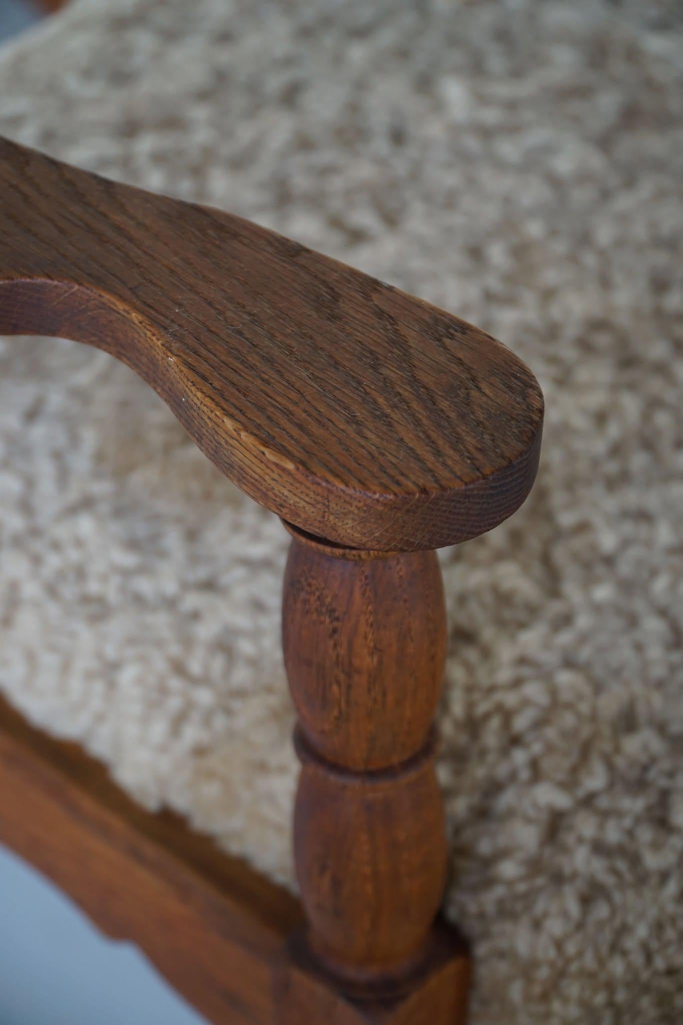 Henning Kjærnulf, Rocking Chair in Oak, Seat Reupholstered in Lambswool, 1960s en venta 3
