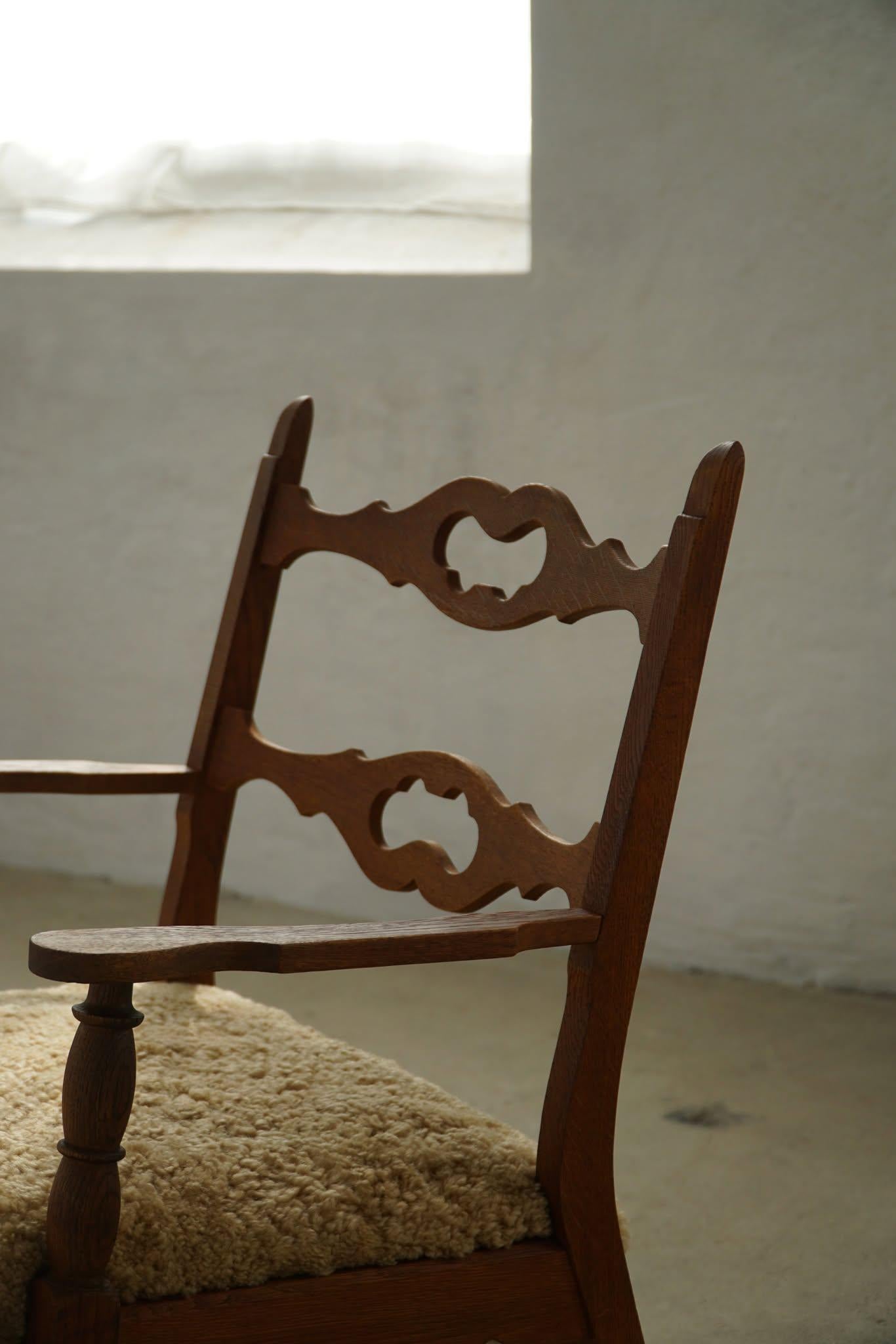 Henning Kjærnulf, Rocking Chair in Oak, Seat Reupholstered in Lambswool, 1960s en venta 6