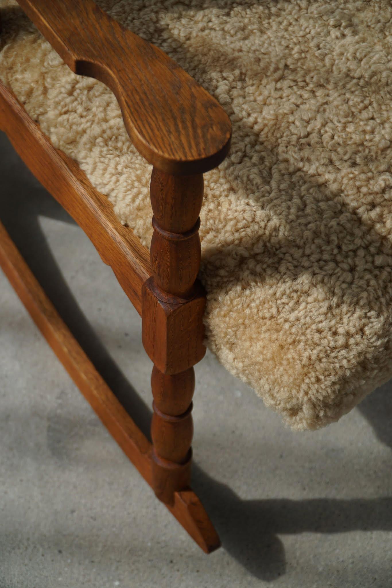 Henning Kjærnulf, Rocking Chair in Oak, Seat Reupholstered in Lambswool, 1960s en venta 1