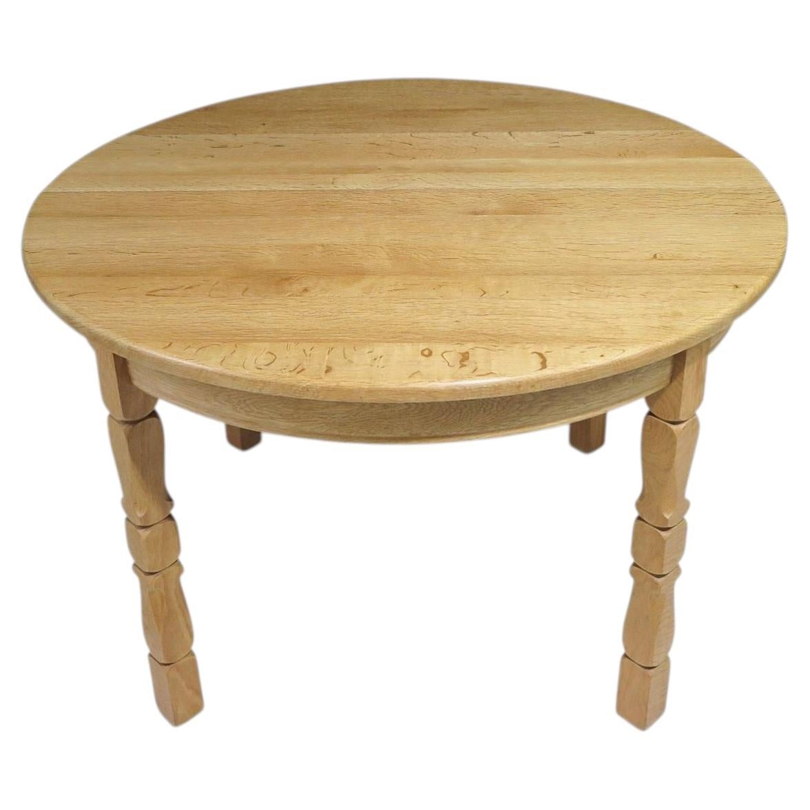 Henning Kjærnulf Scandinavian Solid White Oak Round Dining Table with Leaves