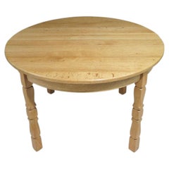 Henning Kjærnulf Scandinavian Solid White Oak Round Dining Table with Leaves