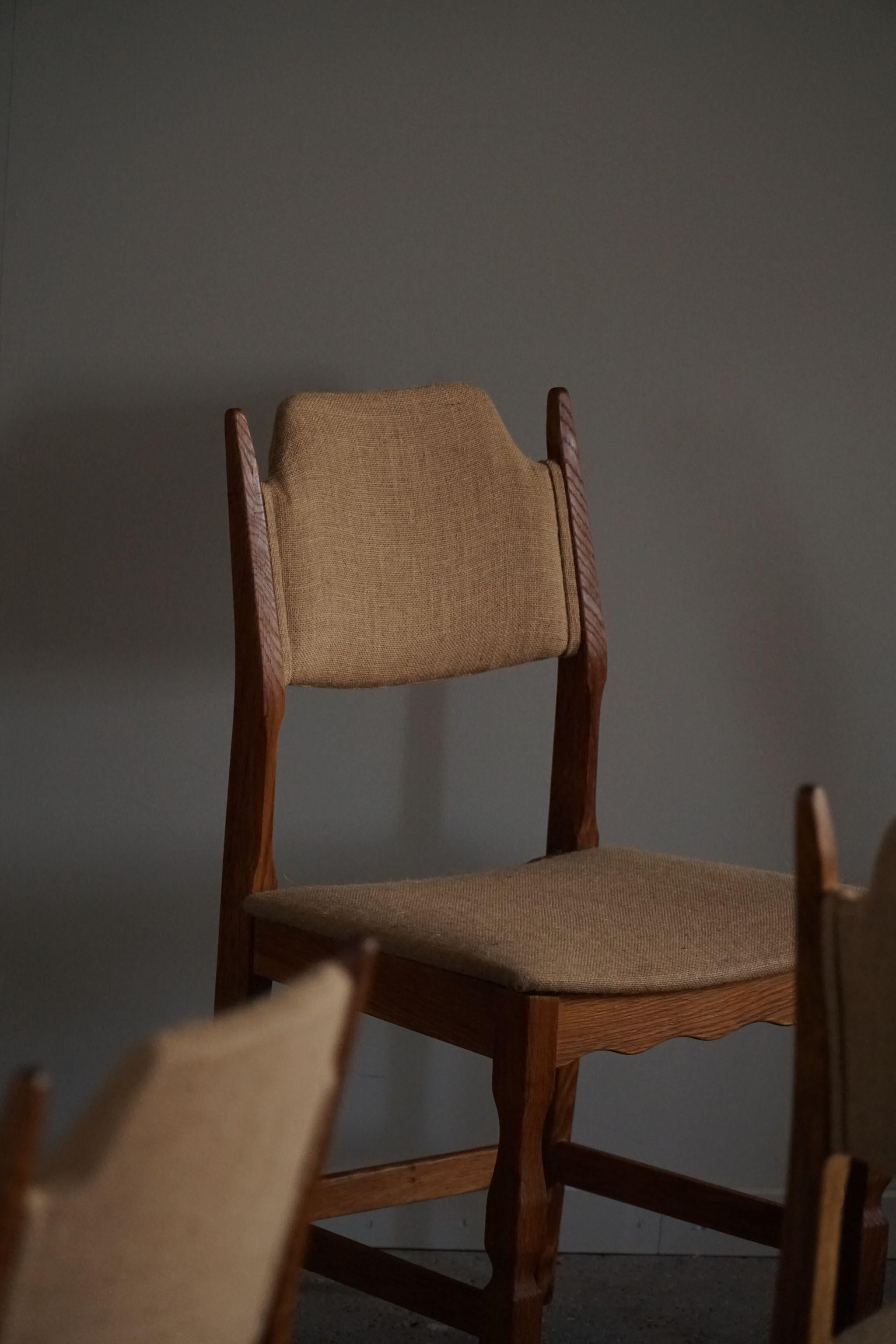 Henning Kjærnulf, Set of 10 Chairs, Oak & Hessian, Mid Century Modern, 1960s 5