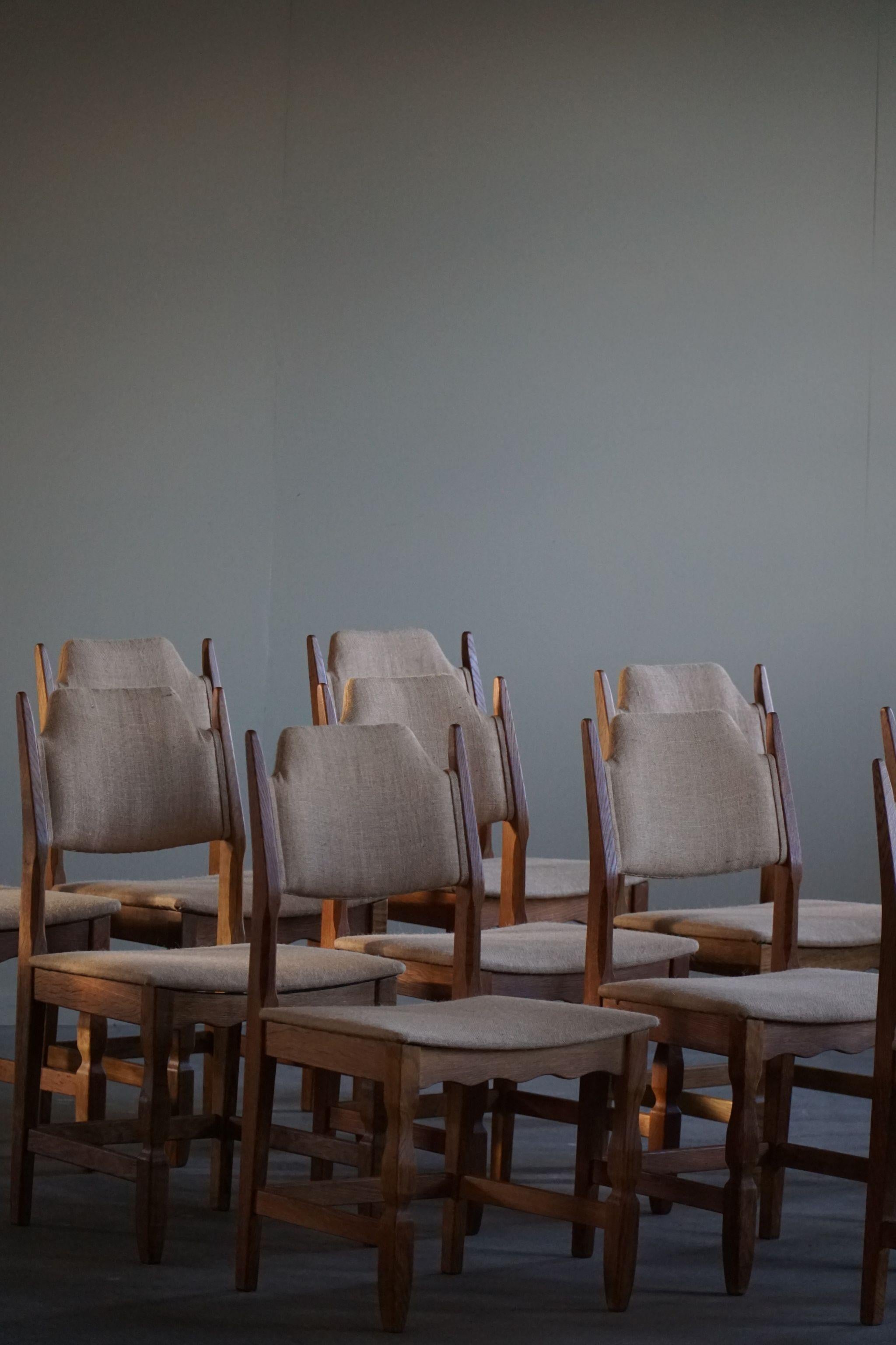 Henning Kjærnulf, Set of 10 Chairs, Oak & Hessian, Mid Century Modern, 1960s 9