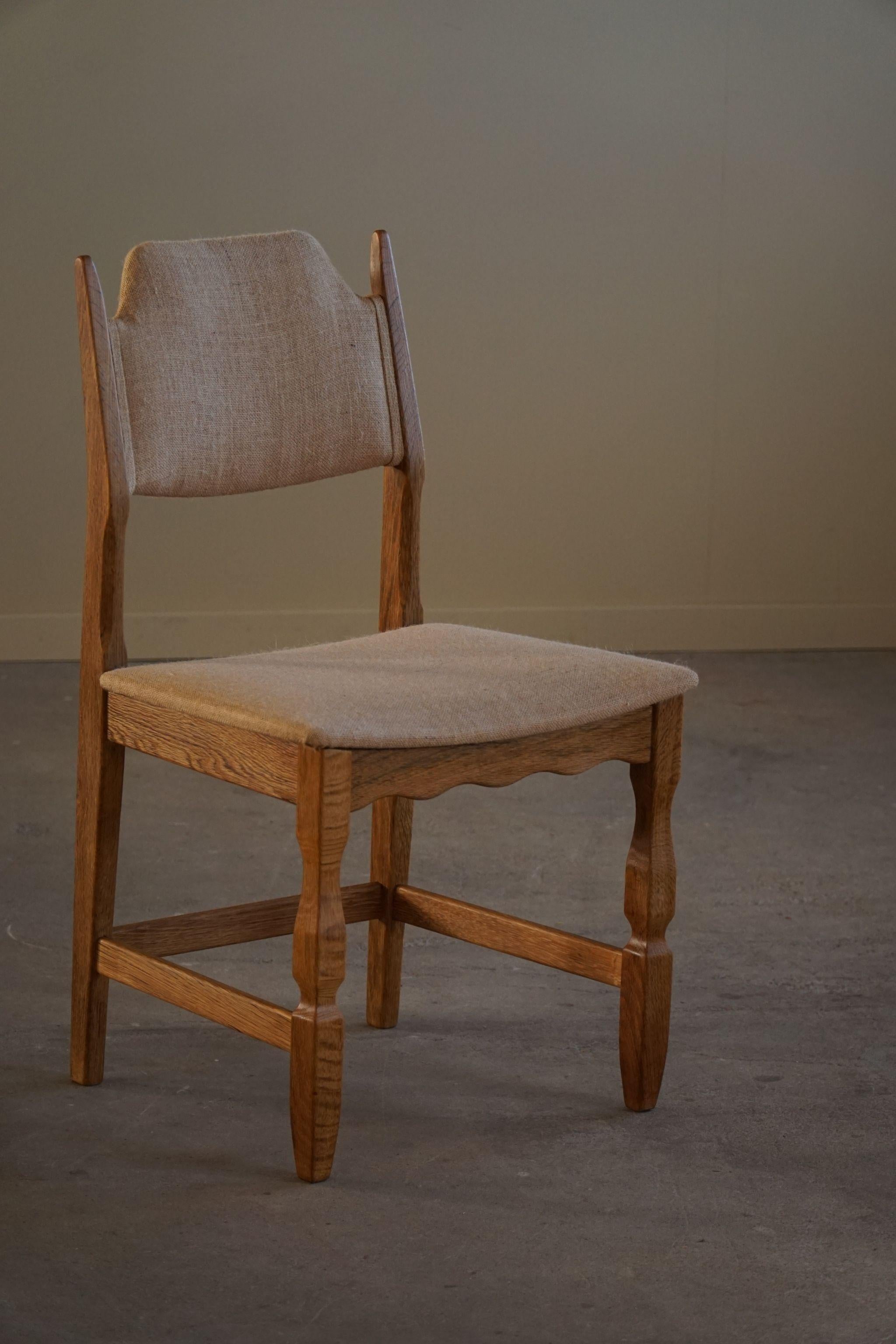 Danish Henning Kjærnulf, Set of 10 Chairs, Oak & Hessian, Mid Century Modern, 1960s