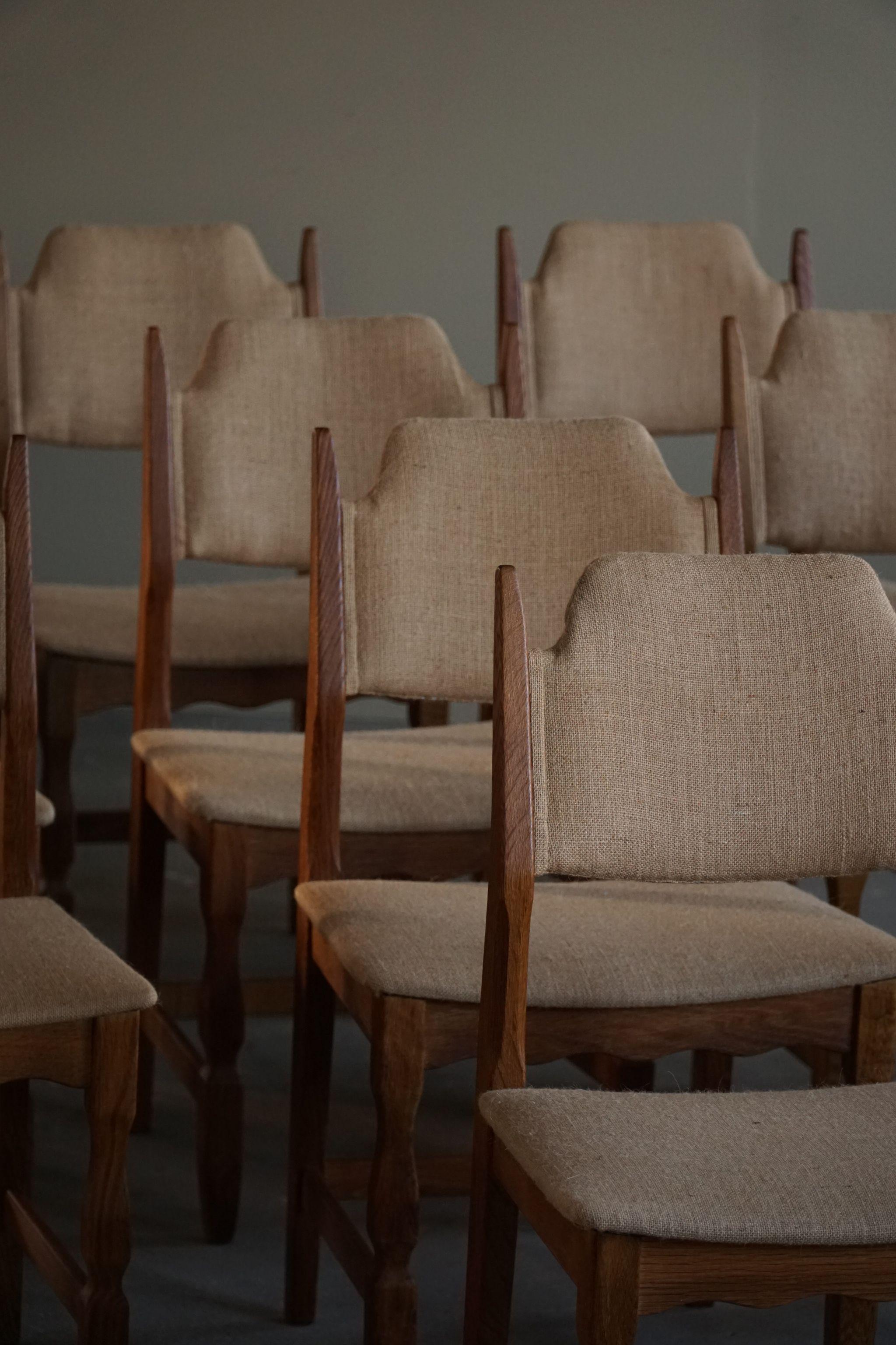 Henning Kjærnulf, Set of 10 Chairs, Oak & Hessian, Mid Century Modern, 1960s In Good Condition In Odense, DK