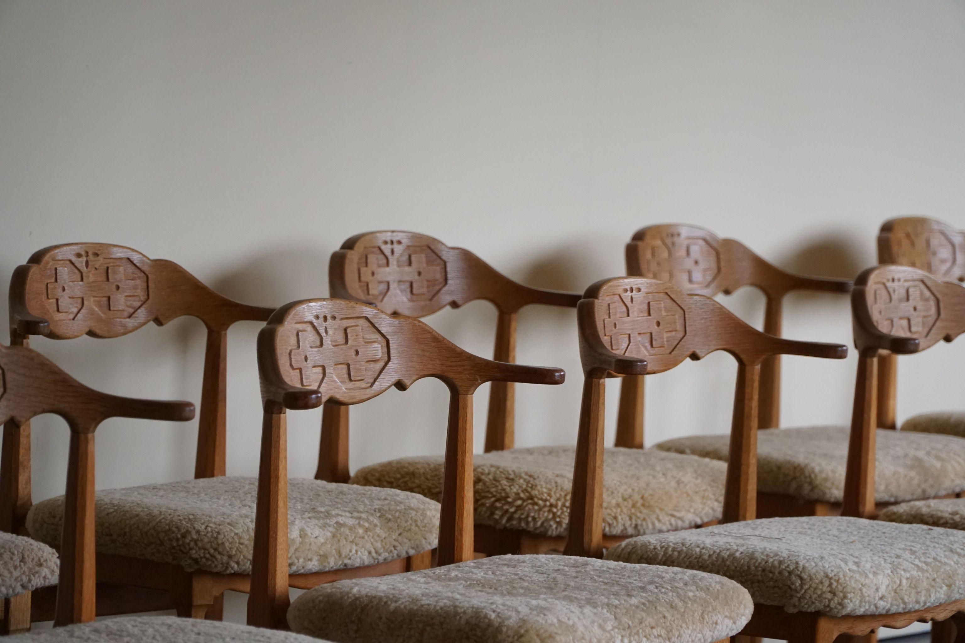 Henning Kjærnulf, Set of 10 Dining Chairs, Reupholstered in Lambswool, 1960s 7