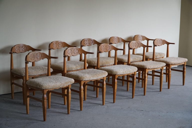 Henning Kjærnulf, Set of 10 Dining Chairs, Reupholstered in Lambswool, 1960s 10