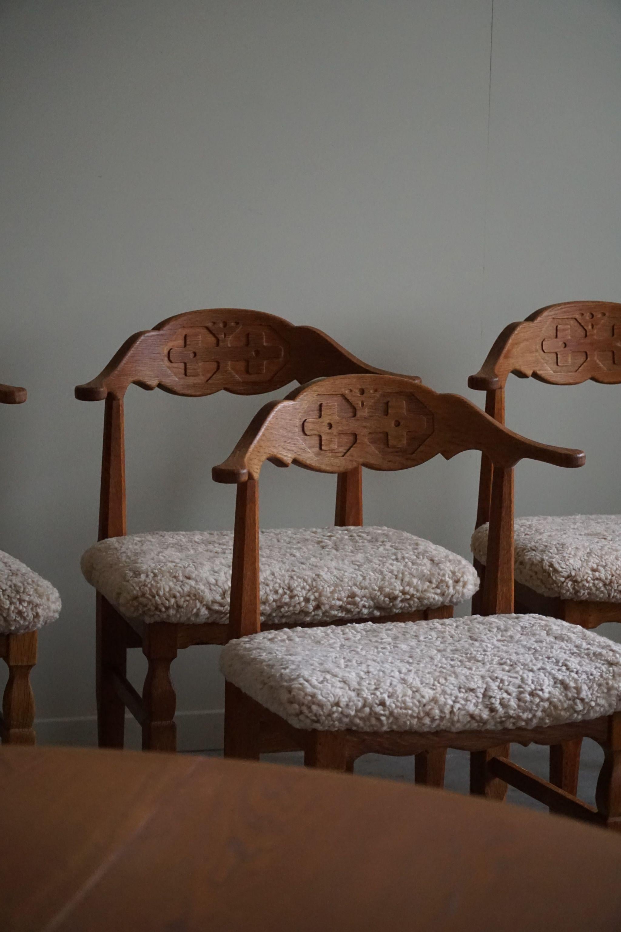 Henning Kjærnulf, Set of 10 Dining Chairs, Reupholstered in Lambswool, 1960s 1