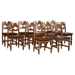 Henning Kjærnulf, Set of 10 "Razorblade" Chairs in Oak & Cowhide, 1960s