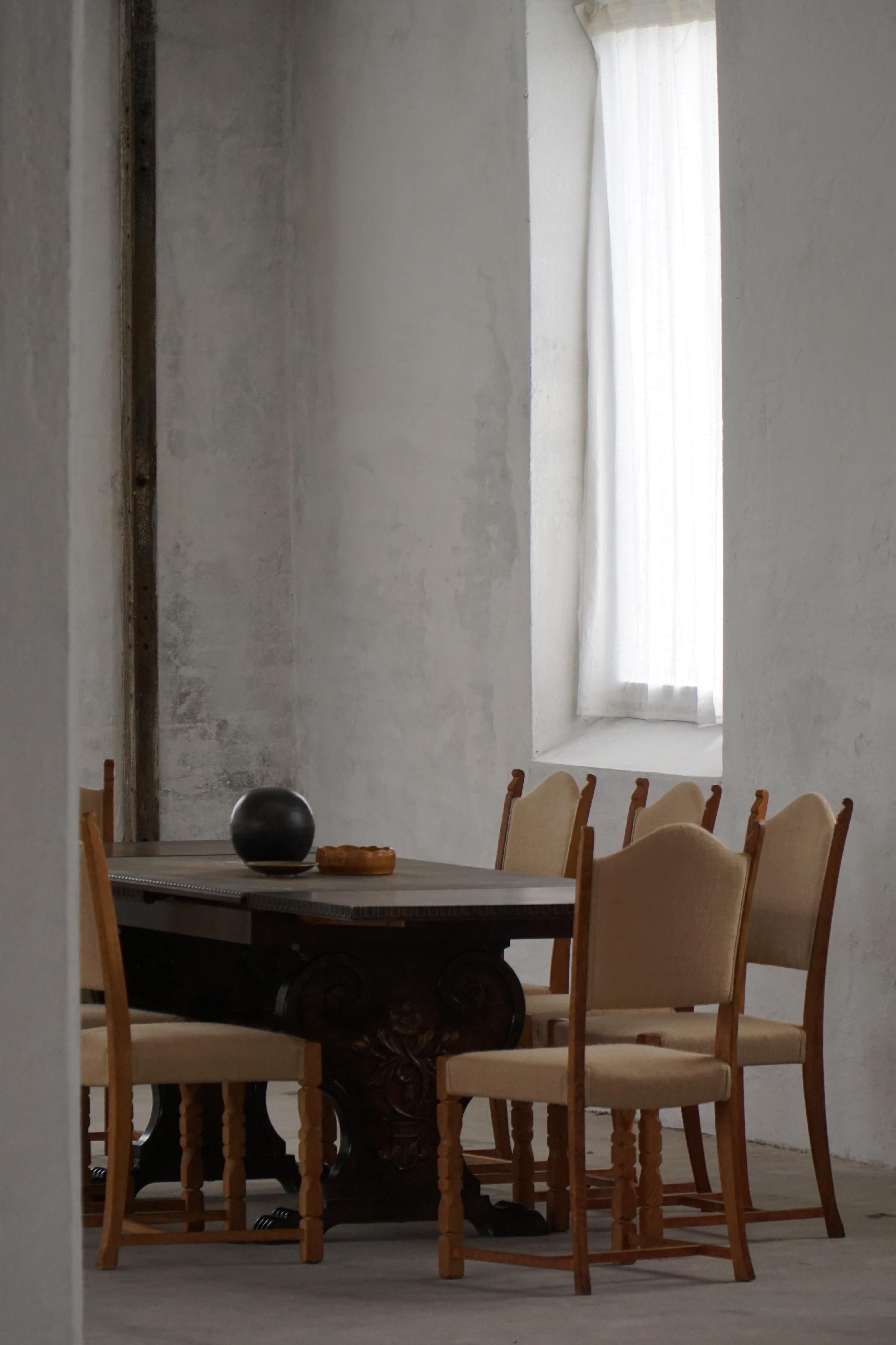 Henning Kjærnulf, Satz von 12 Stühlen, Eiche & Hessisch, Mid Century Modern, 1960er Jahre im Angebot 12