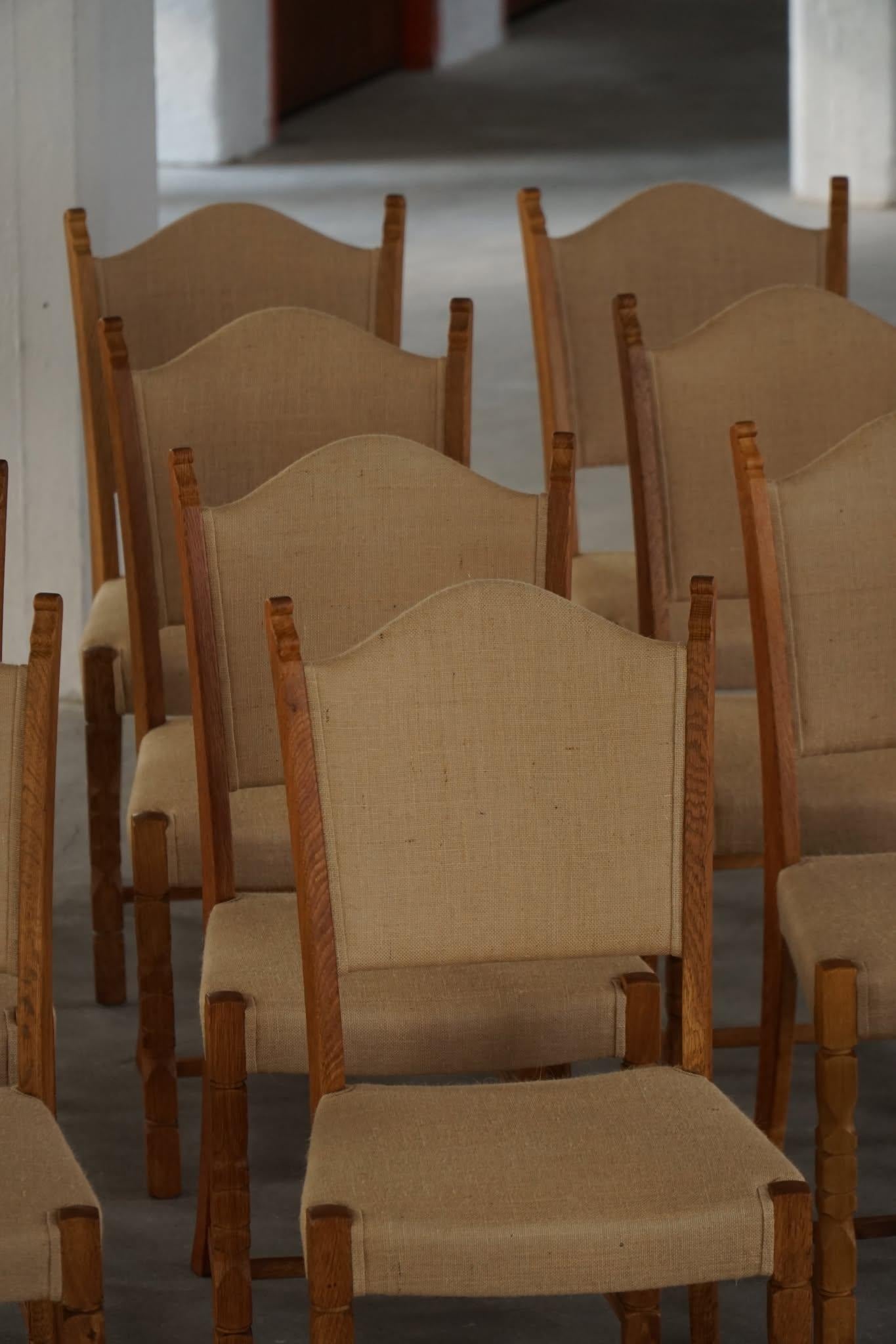 Henning Kjærnulf, Satz von 12 Stühlen, Eiche & Hessisch, Mid Century Modern, 1960er Jahre (Dänisch) im Angebot