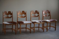 Henning Kjærnulf, Set of 4 "Razorblade" Chairs in Oak & Cowhide, 1960s