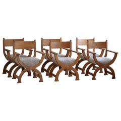 Henning Kjærnulf, Set of 6 Armchars in Oak & Lambswool, Mid Century Modern 1960s