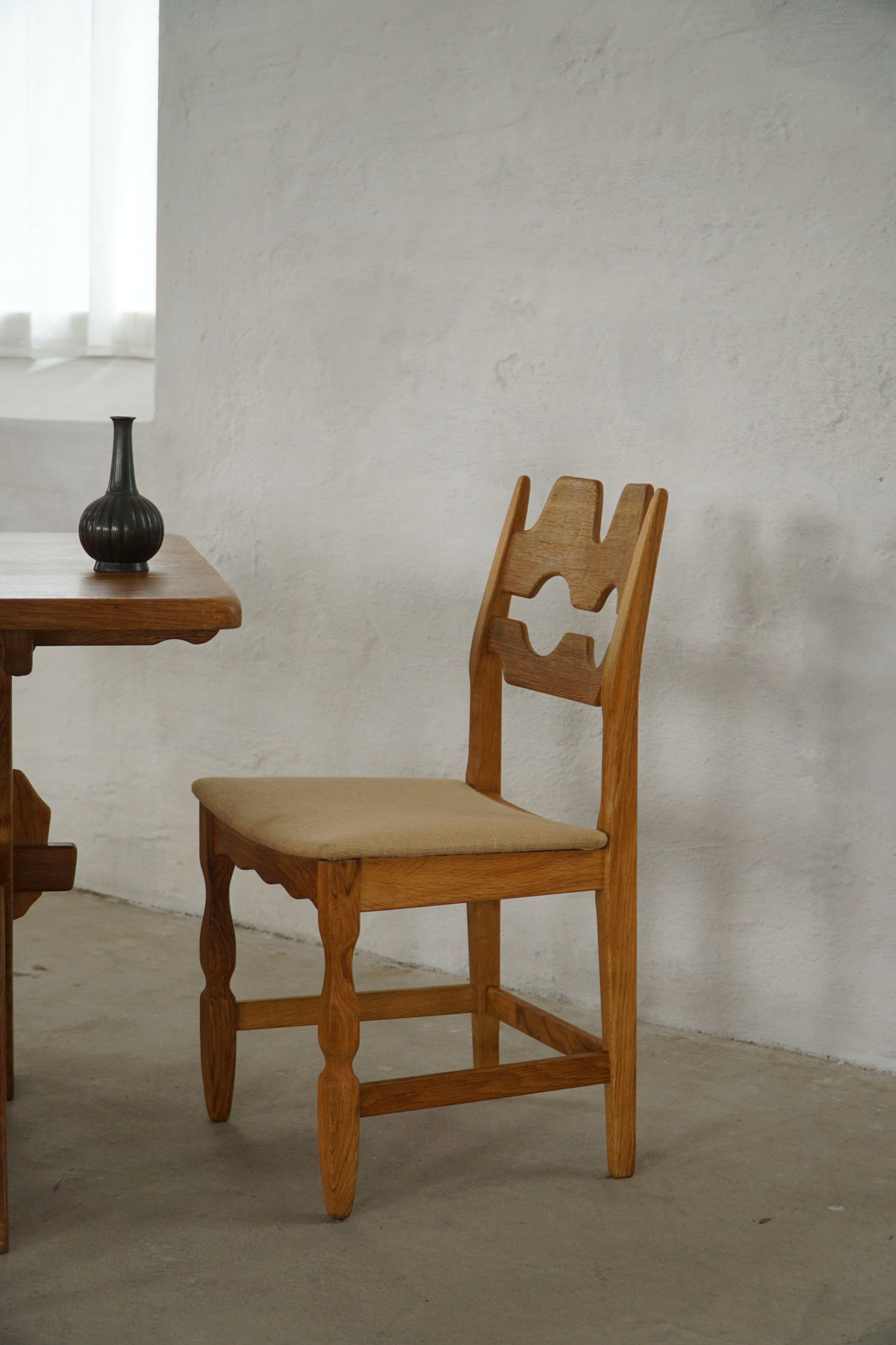 Henning Kjærnulf, ensemble de 6 chaises, Oak Oak & Hessian, Mid Century Modern, 1960s en vente 8