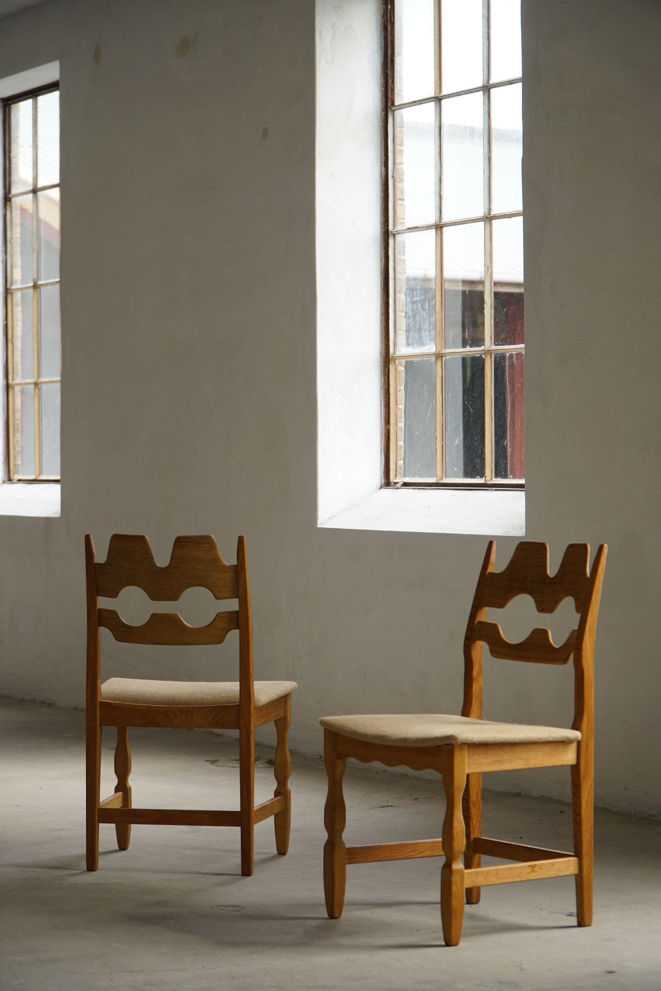 Danois Henning Kjærnulf, ensemble de 6 chaises, Oak Oak & Hessian, Mid Century Modern, 1960s en vente