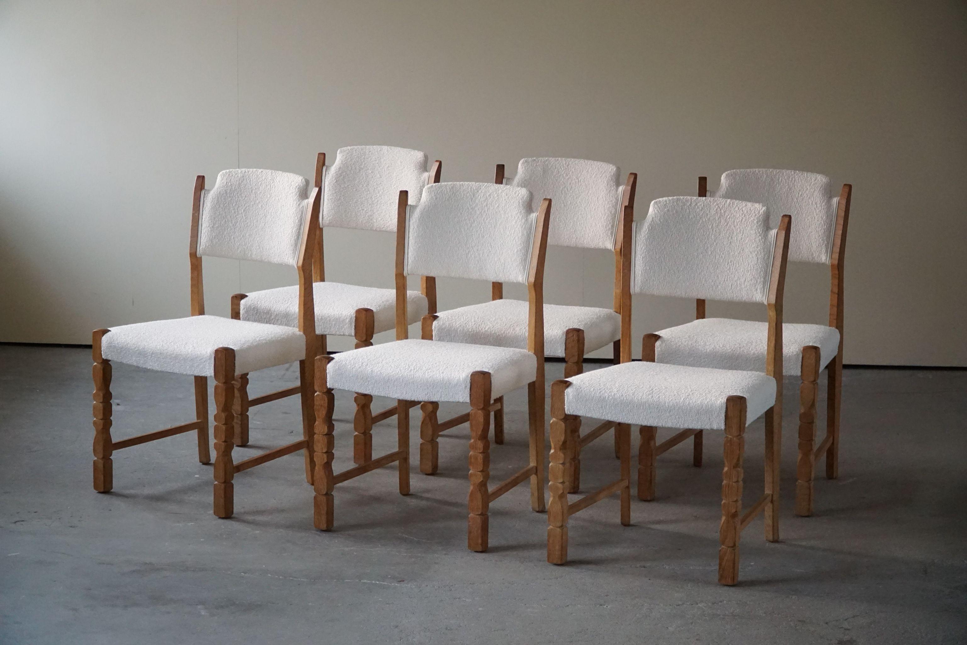 Henning Kjærnulf, Set of 6 Chairs, Reupholstered in Bouclé, Danish Modern, 1960s 5