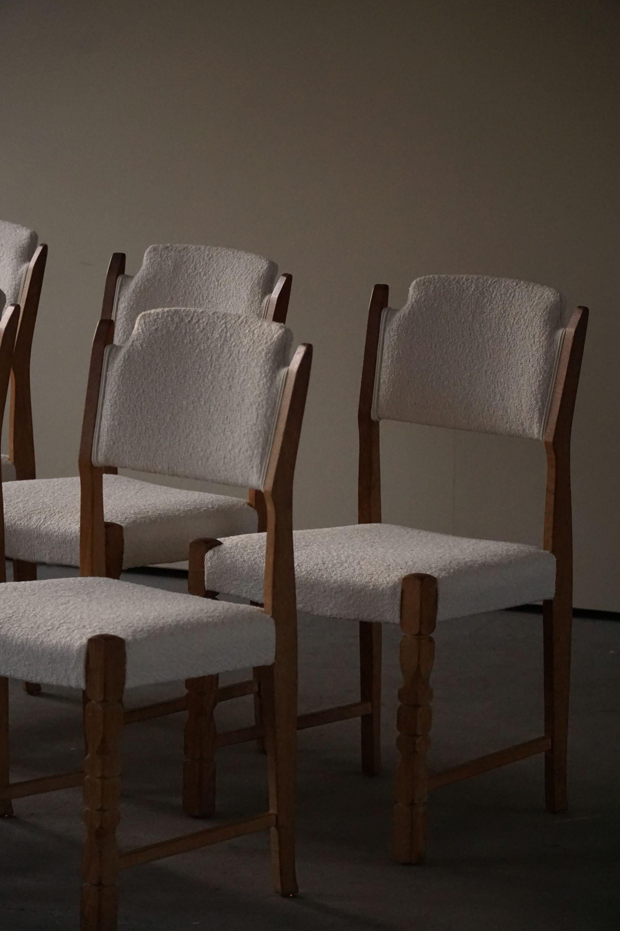 Henning Kjærnulf, Set of 6 Chairs, Reupholstered in Bouclé, Danish Modern, 1960s 6