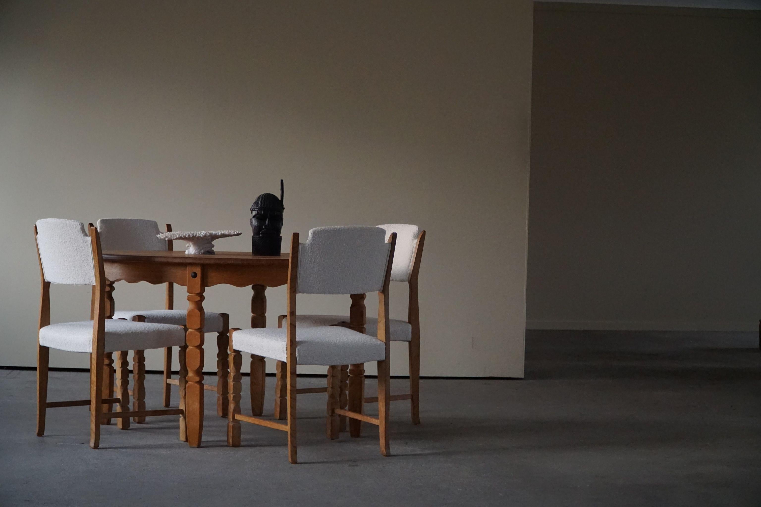 Henning Kjærnulf, Set of 6 Chairs, Reupholstered in Bouclé, Danish Modern, 1960s 8
